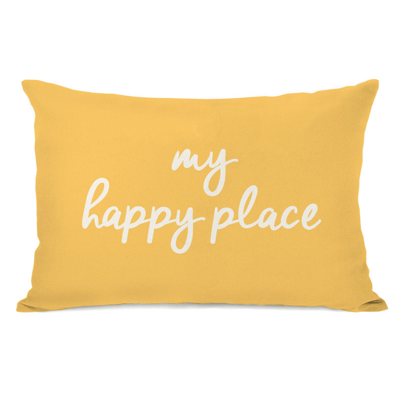Ebern Designs Peltz My Happy Place Outdoor Lumbar Pillow & Reviews